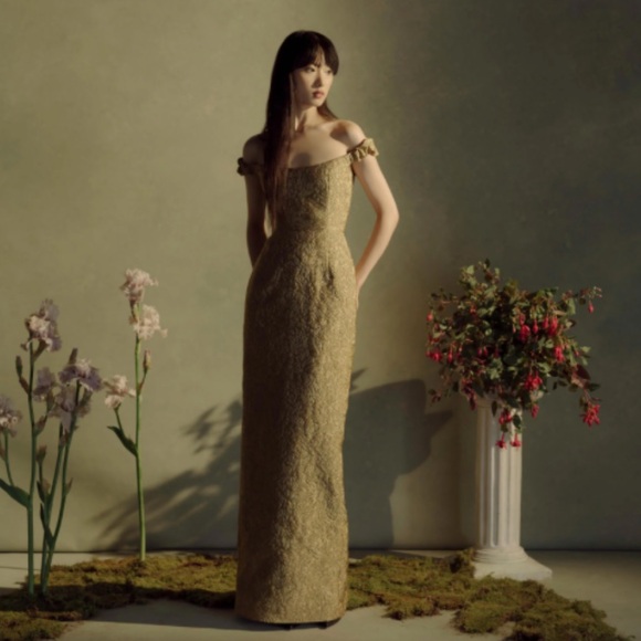 Markarian Strapless Yolanda Gold Brocade Gown - Picture 2 of 11